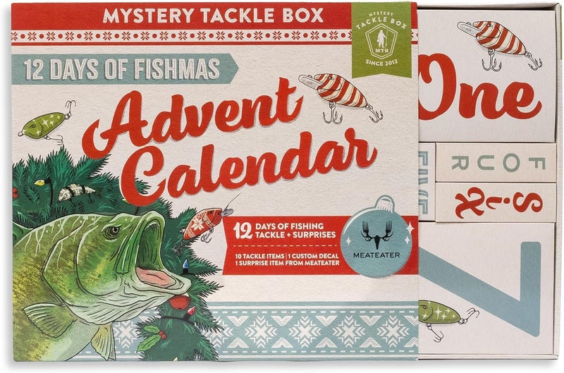 Catch Co Mystery Tackle Box 12 Days of Fishmas Advent Calendar – Bass Fishing Lure Gift Set with 35 baits & lures including 10 Premium Baits, Holiday Decal & Meateater Trivia Pack - Image 1